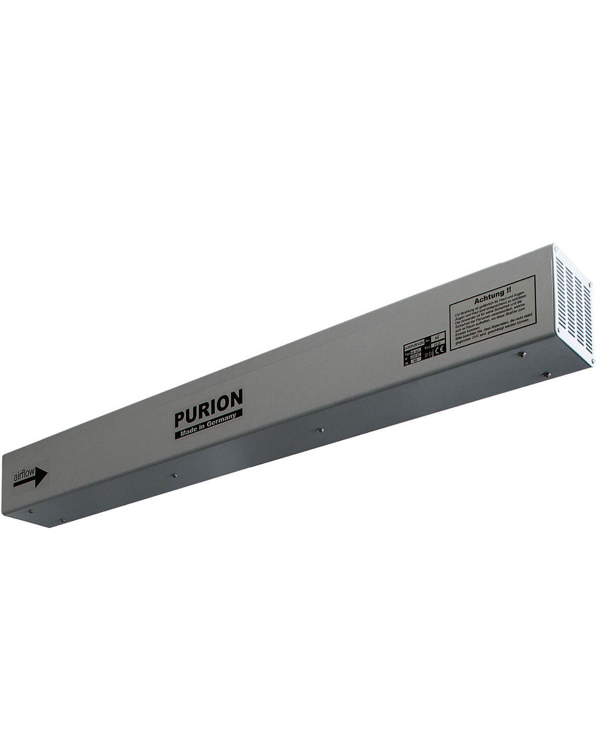 Ein AIRPURION 48 active Plus der PURION GmbH montiert auf weißem Hintergrund zur Desinfektion von Luft und Oberflächen.