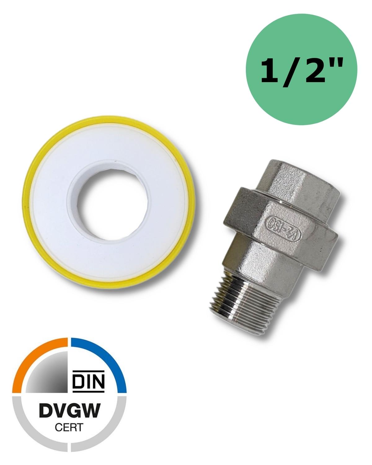 UV Concept GmbH 1/2" Edelstahlverschraubung auf Außengewinde.