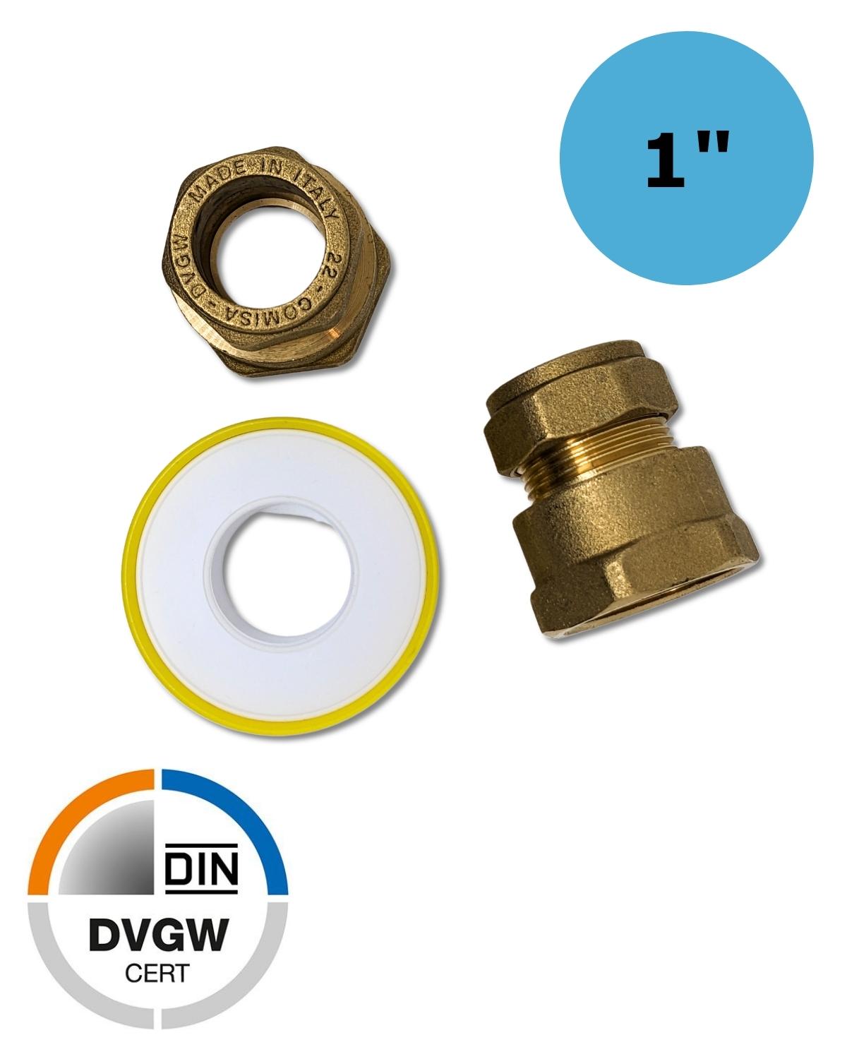 Klemmverbindungen für messinghaltige 22mm Dwg von UV Concept GmbH Zweifache 1" Zoll zu 22mm Klemmverbindung.