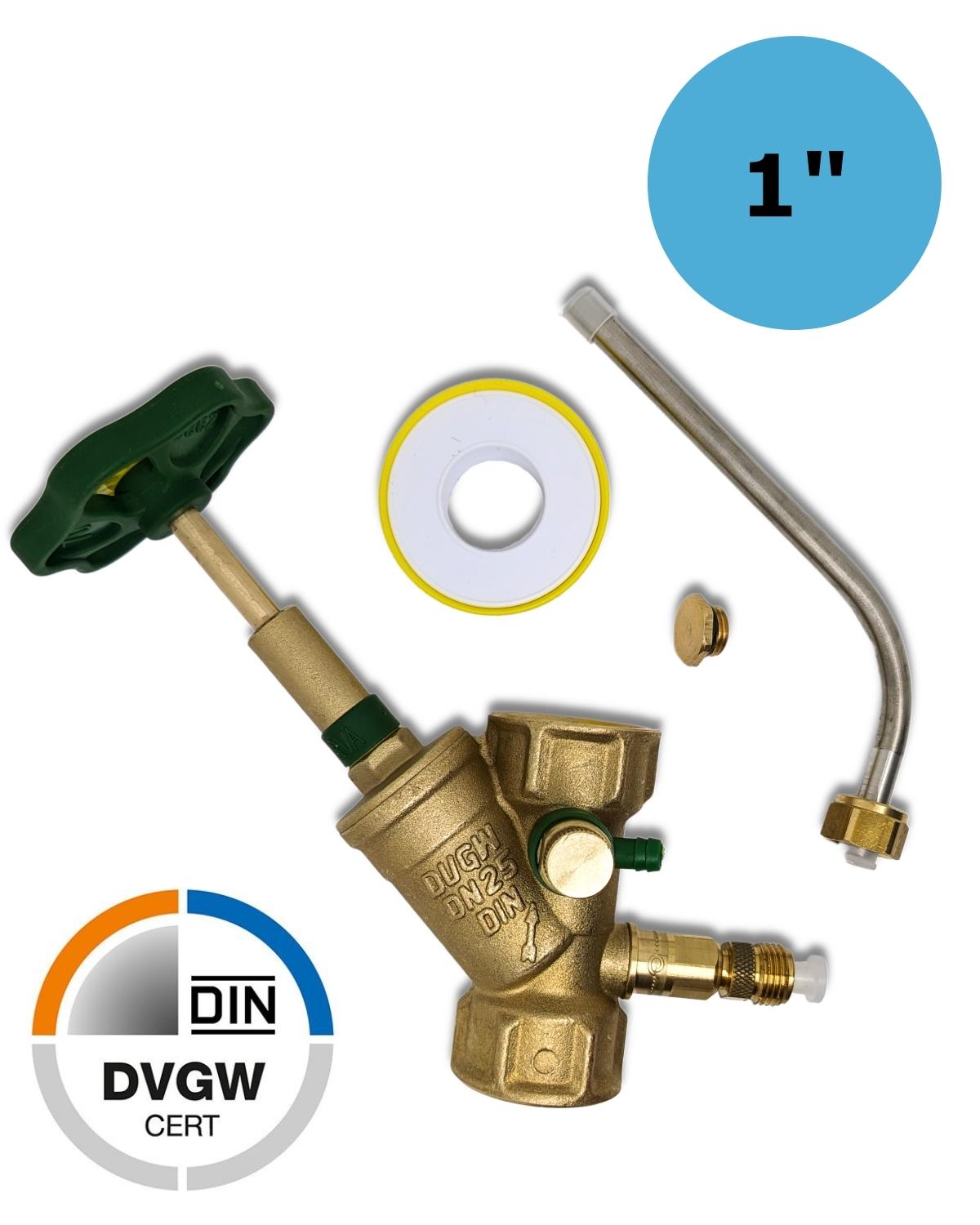 Probenentnahme, Schrägsitzventil. -> 1" Zoll Schrägsitzventil und Probenentnahmehahn von UV Concept GmbH.
