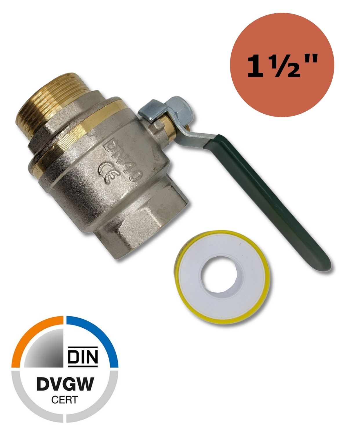Ein 1 1/2 Zoll Absperrhahn IG AG mit einer Messingscheibe von UV Concept GmbH.