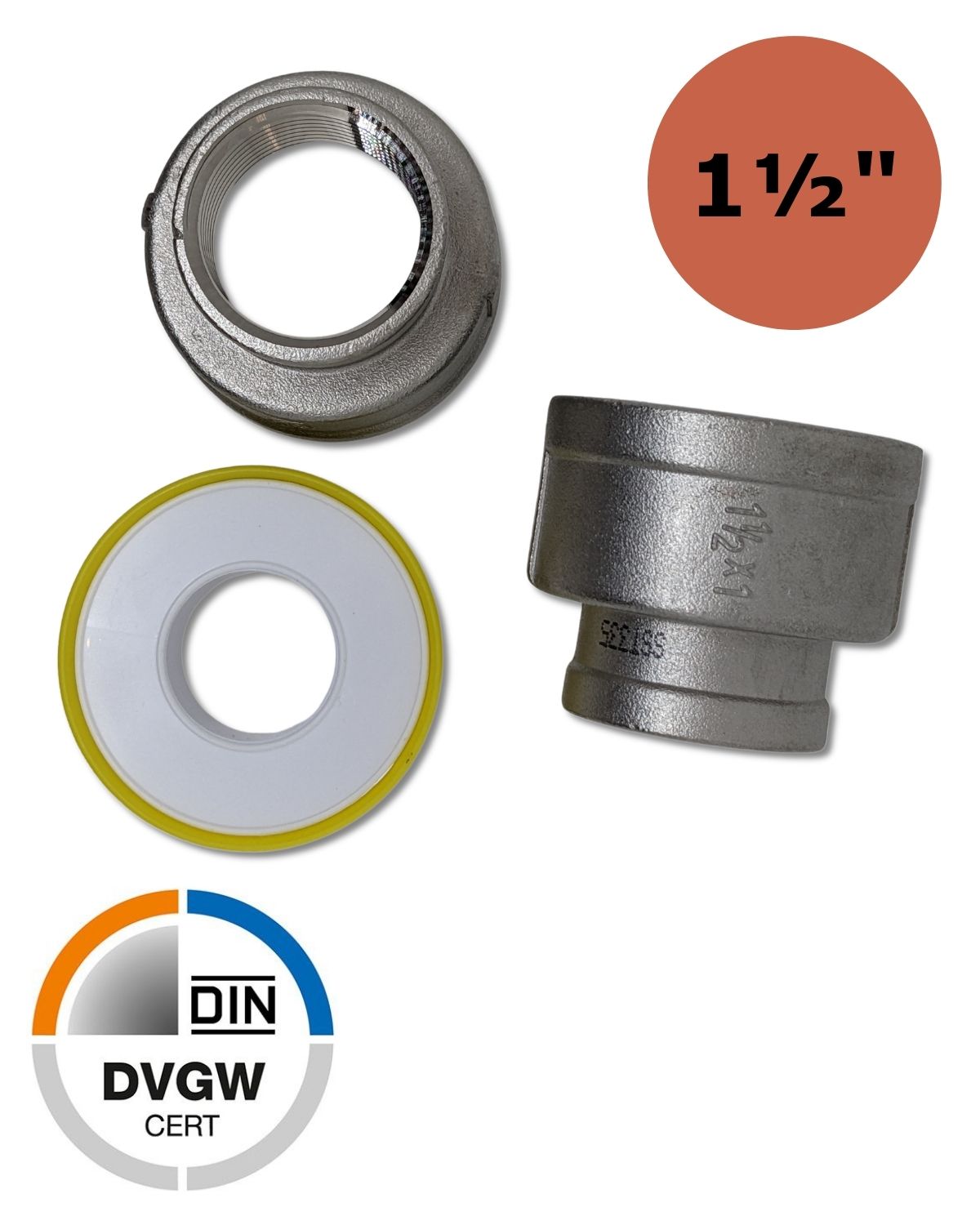 Dieses Produkt mit zwei 1 1/2 Zoll Vergrößerungen aus Edelstahl auf 1 Zoll Innengewinde von UV Concept GmbH verfügt über ein Innengewinde für eine einfache Installation und bietet Vergrößerungsfunktionen.