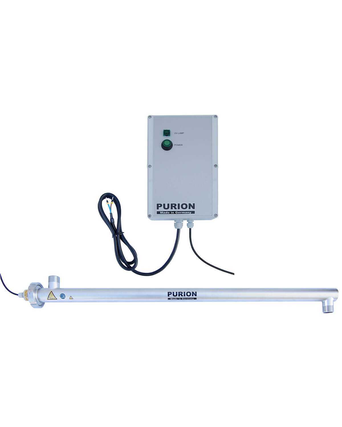Ein PURION 2500 36 W 24 V DC Grundgerät mit angeschlossenem Kabel.