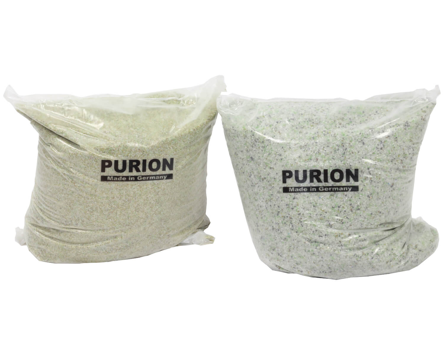 Zwei Beutel PURION Pool 40 Edelstahl Plus der PURION GmbH auf weißem Hintergrund.