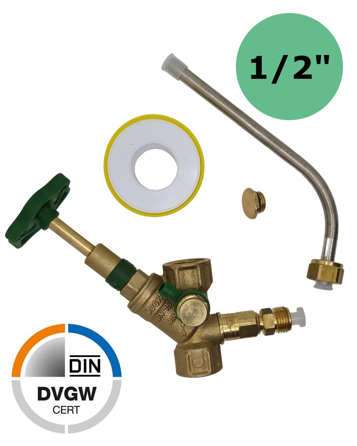 Dvgw 1/2 gpm Schlauch-Lätzchen-Set für Ablasshahn- und UV Concept GmbH Schrägsitzventil mit Probenentnahmehahn-Anwendungen.