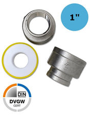 Dwg dwg dwg Дві 1"-дюймові збільшувальні муфти з нержавіючої сталі на 1 1/2"-дюймову внутрішню різьбу UV Concept GmbH.