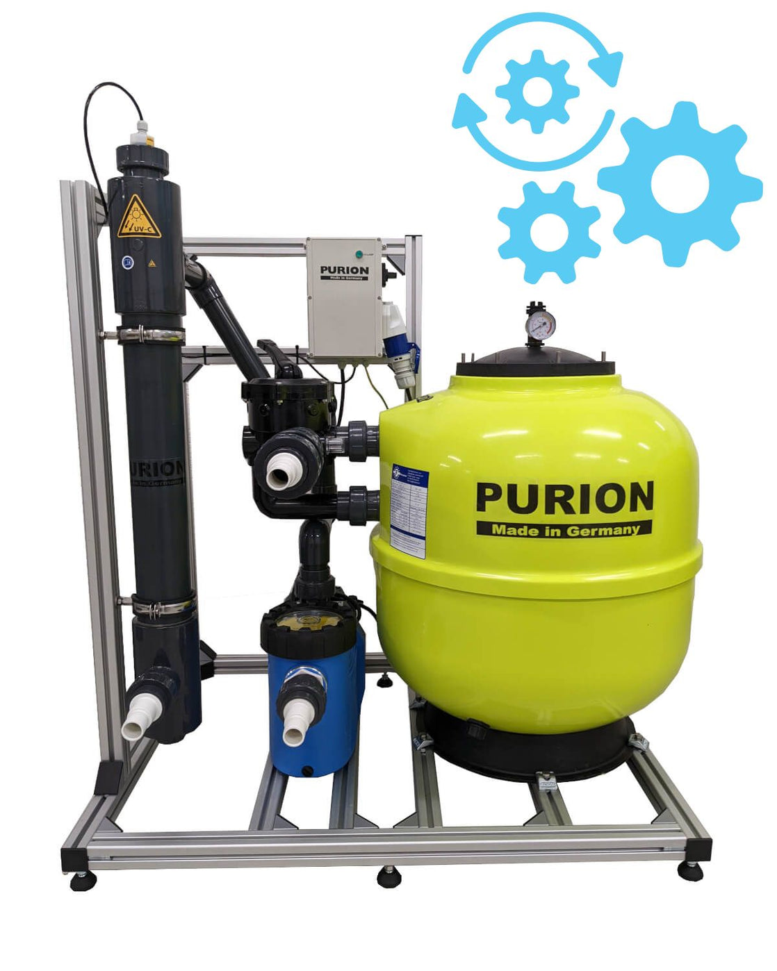 Das automatische Reinigungssystem PURION Pool Premium der UV Concept GmbH umfasst eine Pumpe und eine UV-Anlage für eine effiziente Reinigung.