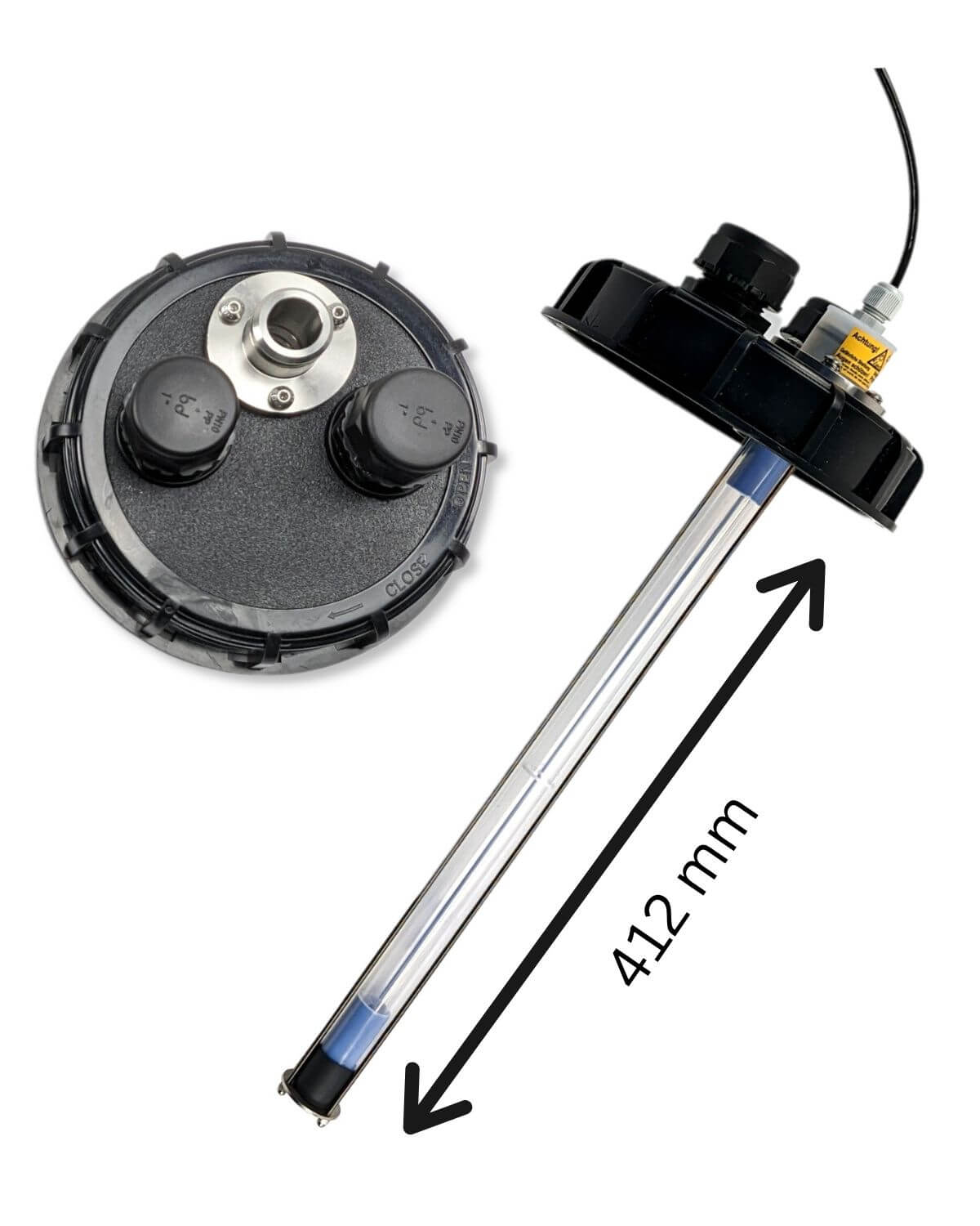 Ein Bild eines Motors und einer Pumpe mit Darstellung des PURION IBC DN150 17W SPL BS OTC, der die Trinkwasserqualität gewährleistet und Verkeimungen verhindert, von der UV Concept GmbH.
