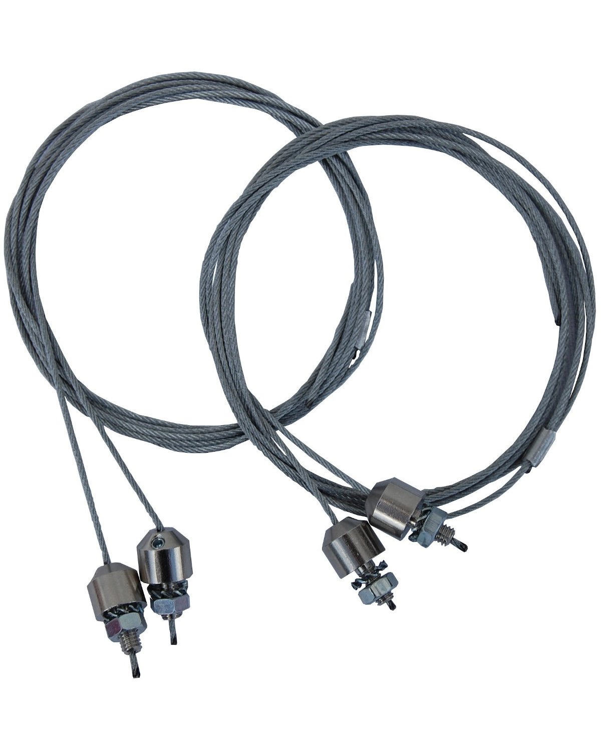 Una coppia di fili grigi AIRPURION 48 active Plus su sfondo bianco per l'impianto di disinfezione UV-C della PURION GmbH.