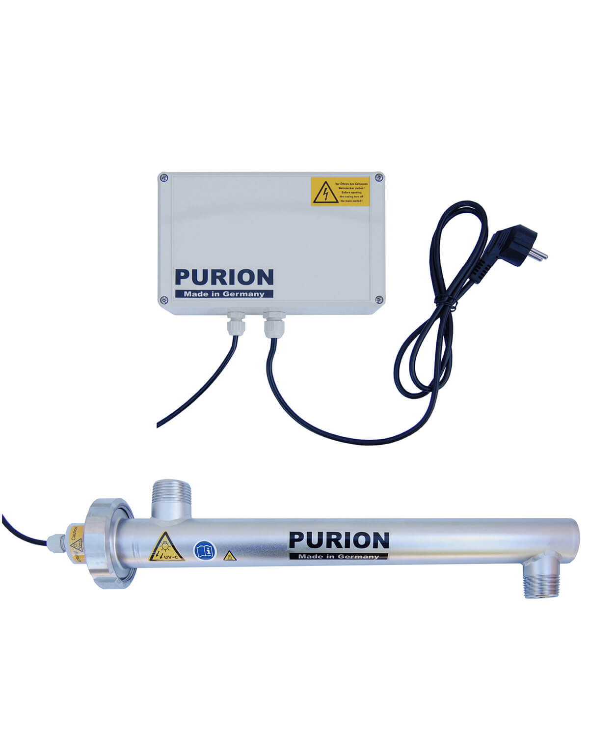 Der PURION 1000 110 - 240 V AC Basic der PURION GmbH nutzt UV-C-Licht zur Wasserdesinfektion, um sauberes und sicheres Trinkwasser bereitzustellen.