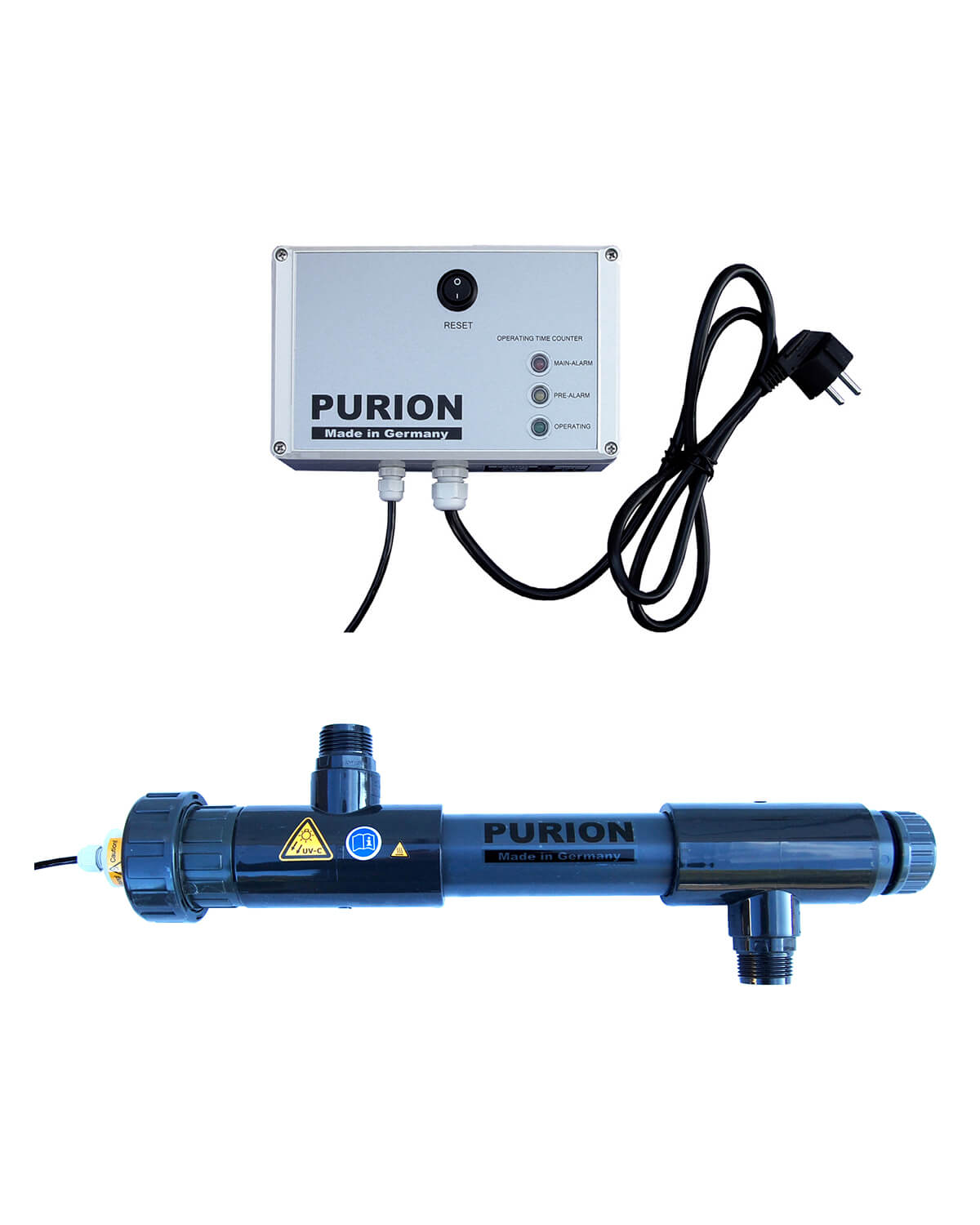 Purion GmbH ist ein Reinigungssystem, das PURION 1000 PVC-U 110 - 240 V AC OTC Plus, das die Technologien Reinigung mit Chlor und UV-C-Reinigung nutzt, um Salzwasserpools effektiv zu desinfizieren.