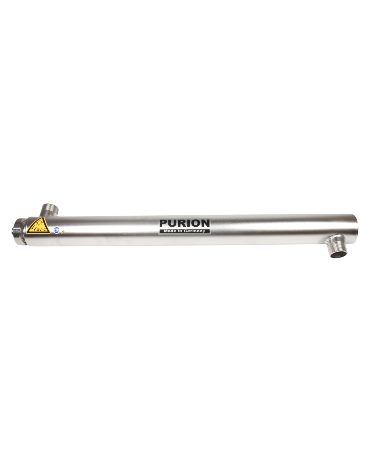 Ein PURION 2501 OPD Extra Edelstahlrohr mit dem Wort Furion darauf, perfekt für die UV-C-Desinfektion, hergestellt von der PURION GmbH.