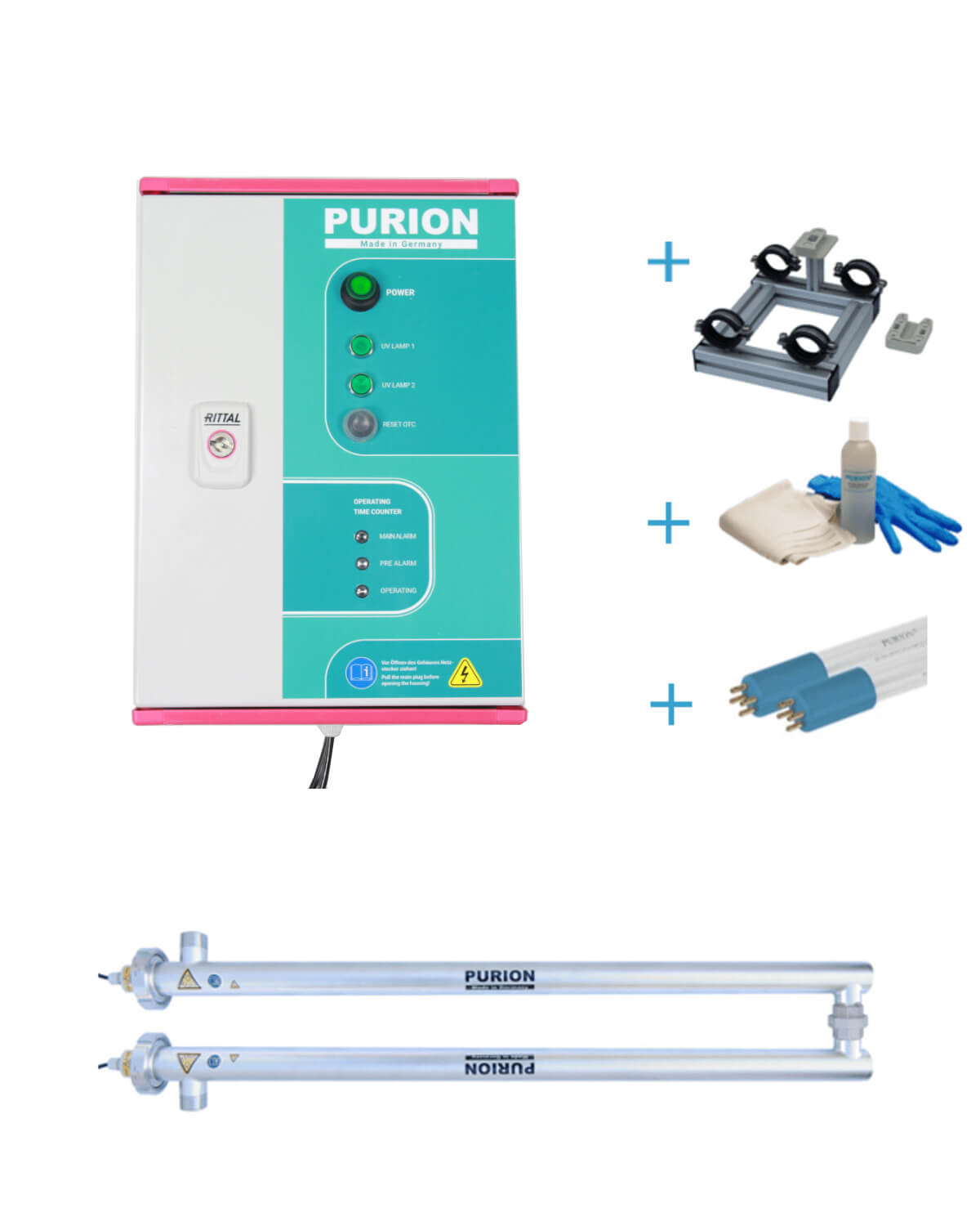 Das PURION 2500 36 W DUAL OTC Bundle der PURION GmbH ist eine Anlage, die Trinkwasser mittels UV-C-Desinfektion desinfiziert.