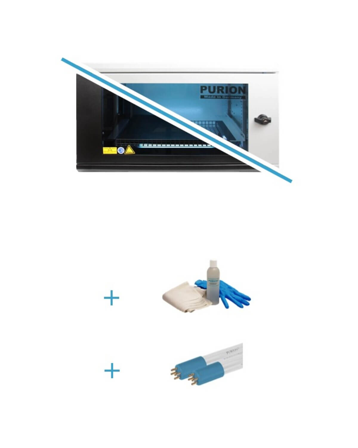 Ein Bild eines PURION UVC Boxen Medium Bundle-Druckers und einer UVC BOX der PURION GmbH.