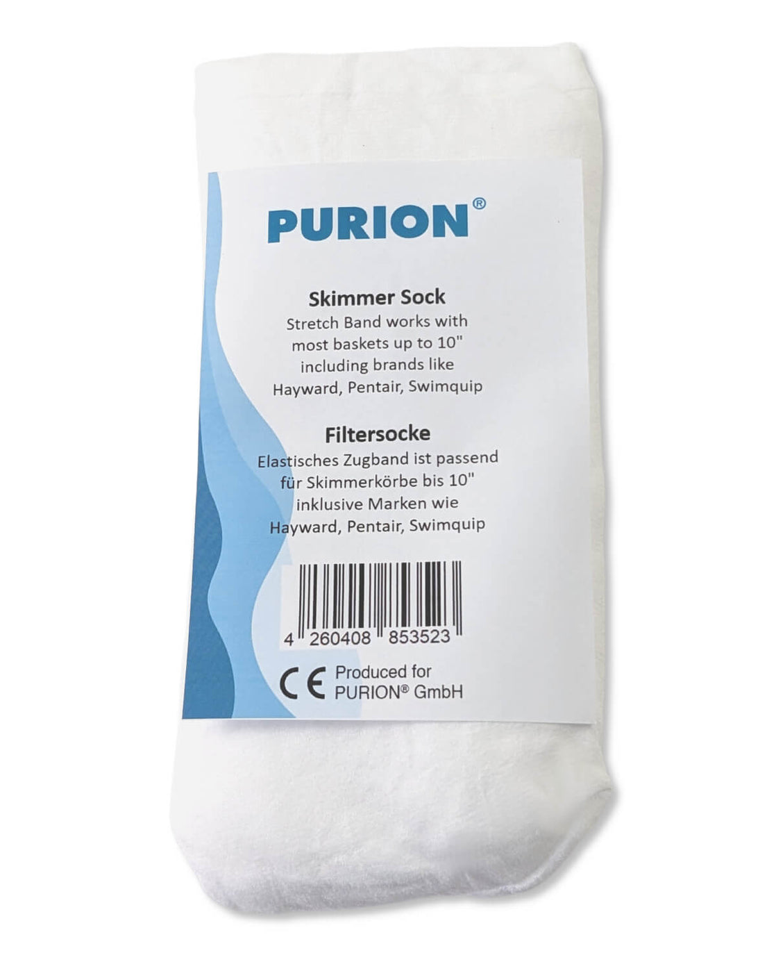 Purion Pool-Skimmer-Desinfektionssocke, geschützt mit 10er-Pack universeller Filtersocken-Technologie von UV Concept GmbH.