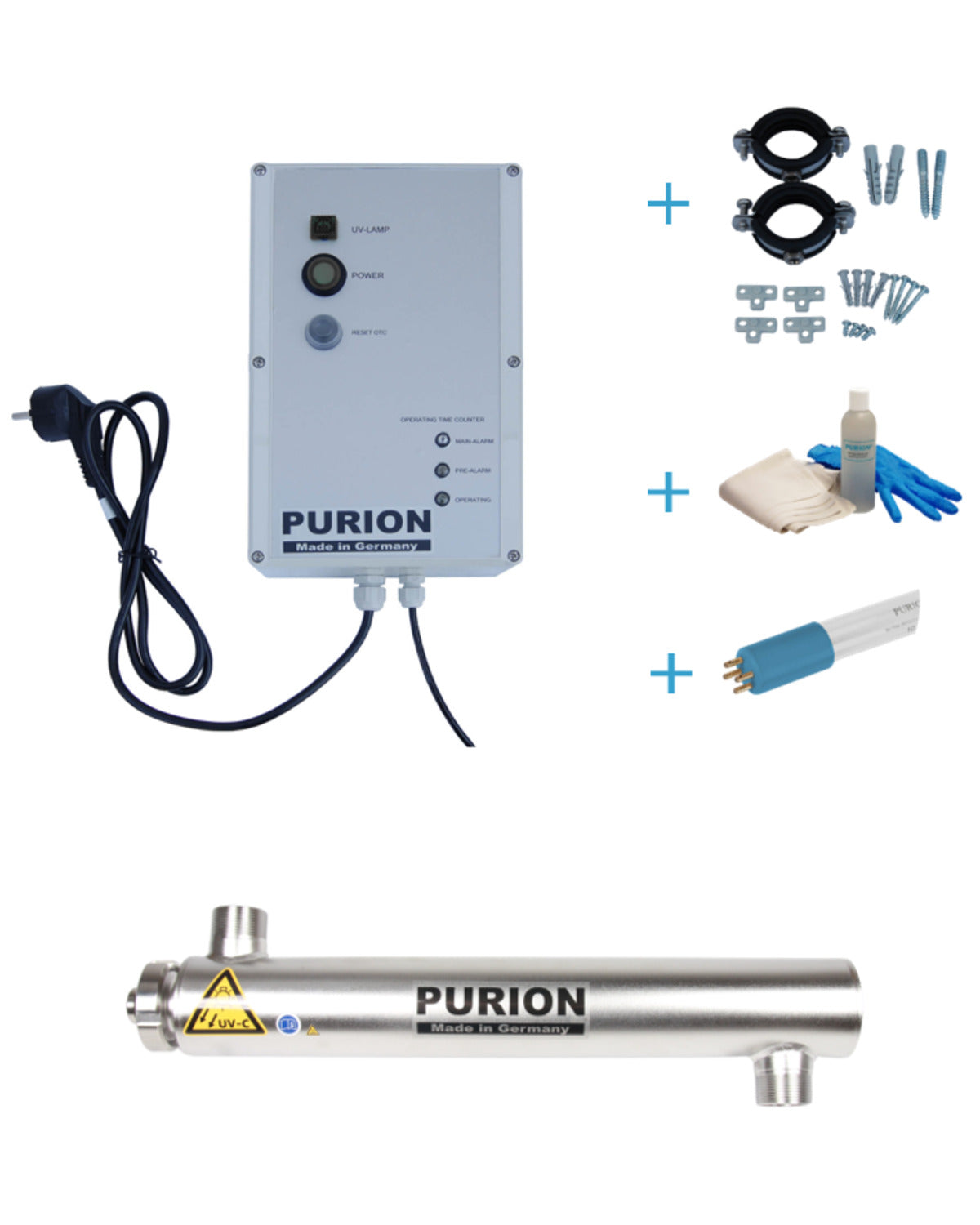 Das PURION 2001 OTC Bundle ist ein leistungsstarkes Gerät, das mittels UV-C-Desinfektion Algenbefall und andere Verunreinigungen effektiv beseitigt.