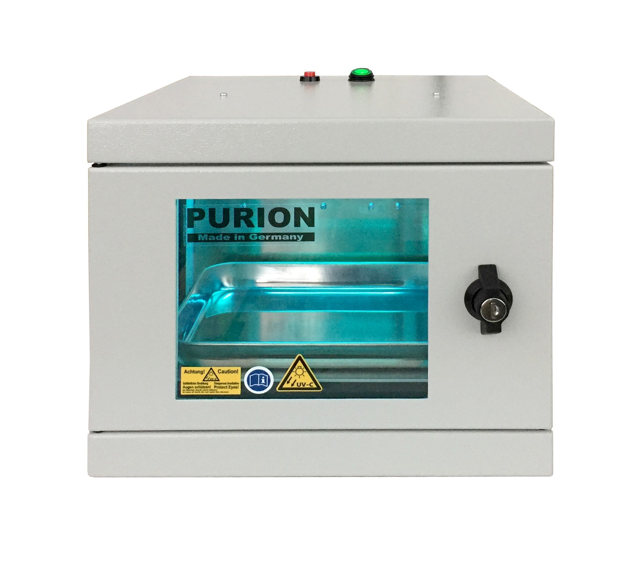 Zur Desinfektion kommt das Bearbeitungszentrum Purion UVC Box Small Plus der PURION GmbH zum Einsatz.